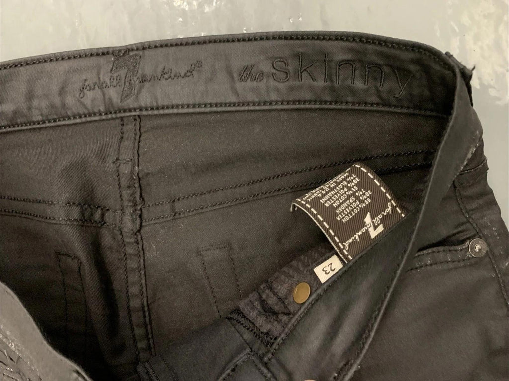 7 For All Mankind The Skinny Low Rise Distressed Faux Leather Pants W Size 23