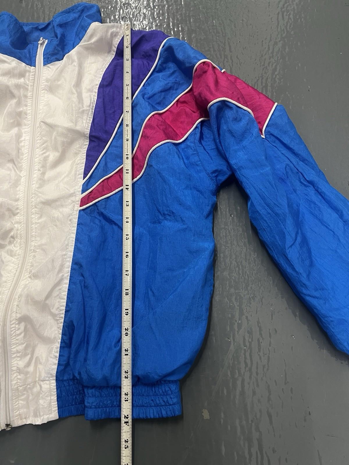 VINTAGE 90s Bocoo Jacket Womens Medium Blue White Colorblock Windbreaker Coat*