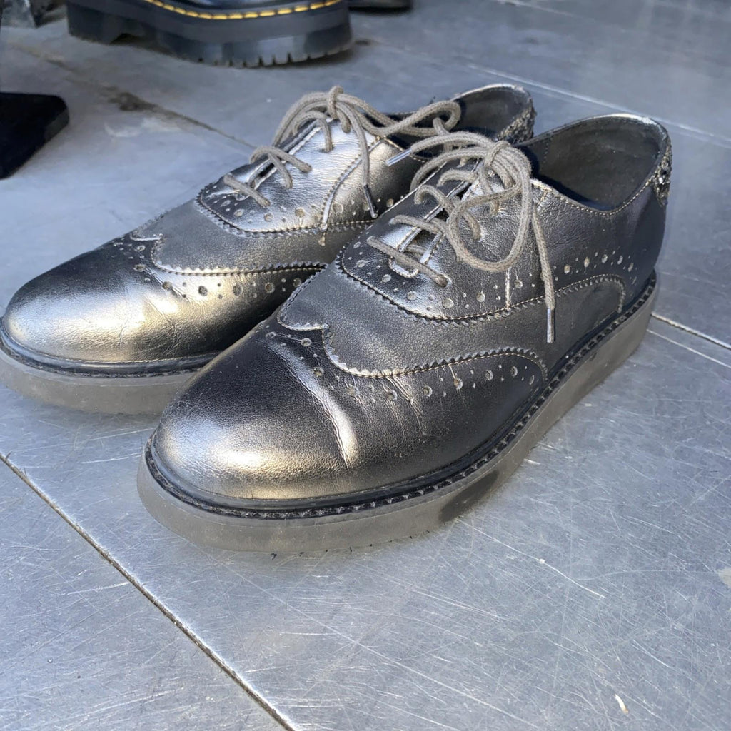 NWOB Geox Respira Thymar Metallic Sparkles Leather Oxford Shoes Wo 37.5 US 7