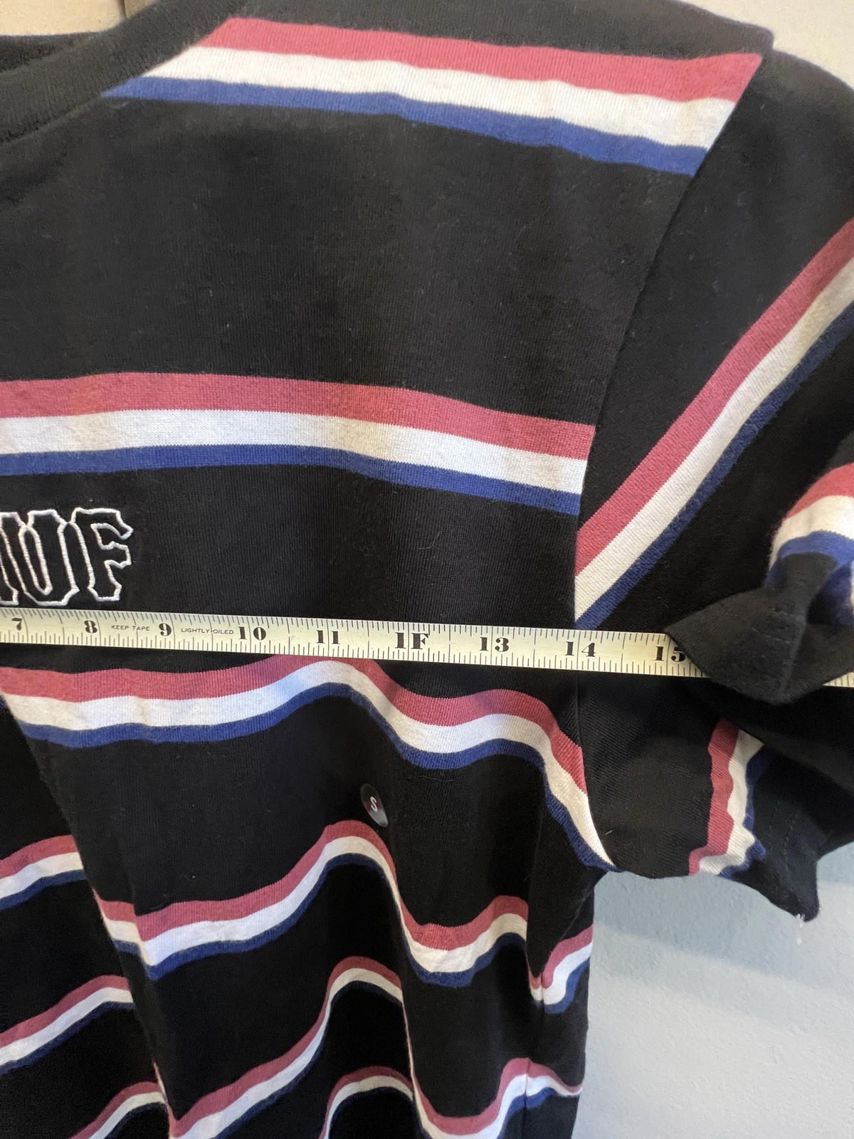 Huf Striped Embroidered T Shirt Size Small Men's Multicolor Black 100% Cotton