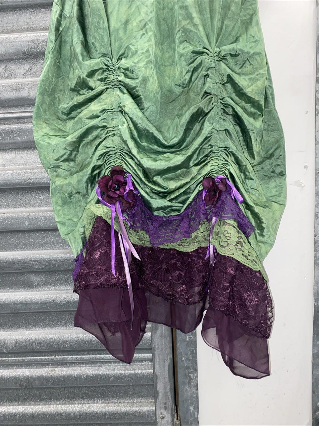 Handmade VTG Tinkerbell Flapper Style Dress W/ Beaded Purple Flower Appliqués XL