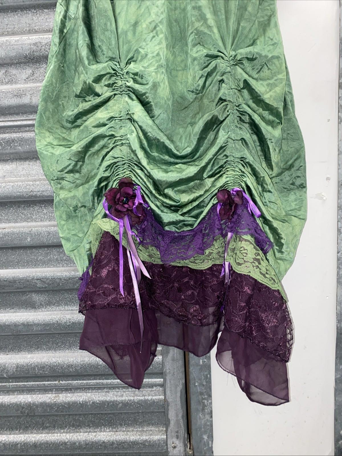 Handmade VTG Tinkerbell Flapper Style Dress W/ Beaded Purple Flower Appliqués XL
