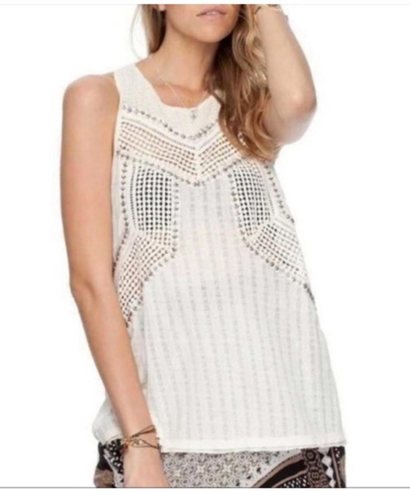 Free People Trinity Boho Chic Beaded Crochet Tank Top Size XS