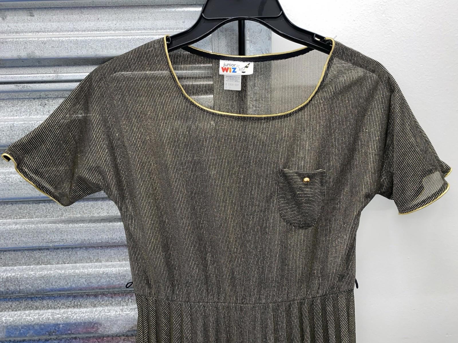 Vintage 1970’s Junior Wiz Metallic Pleated Midi Dress Size 7 Medium