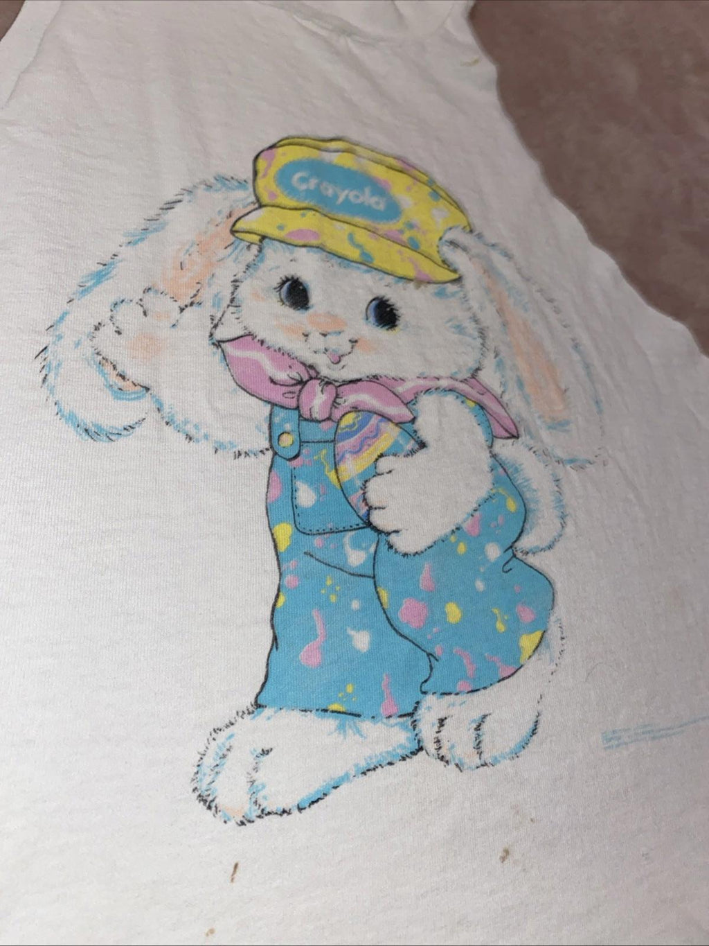Vintage 1989 Crayola Hallmark Easter Bunny Distressed Cut Up Tank Top T Shirt XL