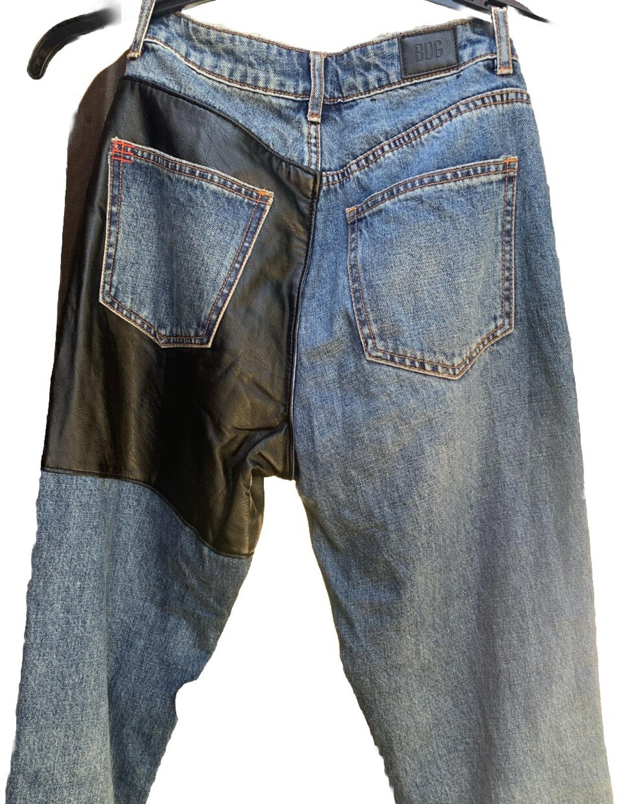 Rad! BDG High Rise Blue Denim & Black Leather Mom Jeans Size 25
