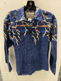 Vintage Wrangler Western Wear Lightning Bolts Cowboy Shirt Pearlescent Buttons M