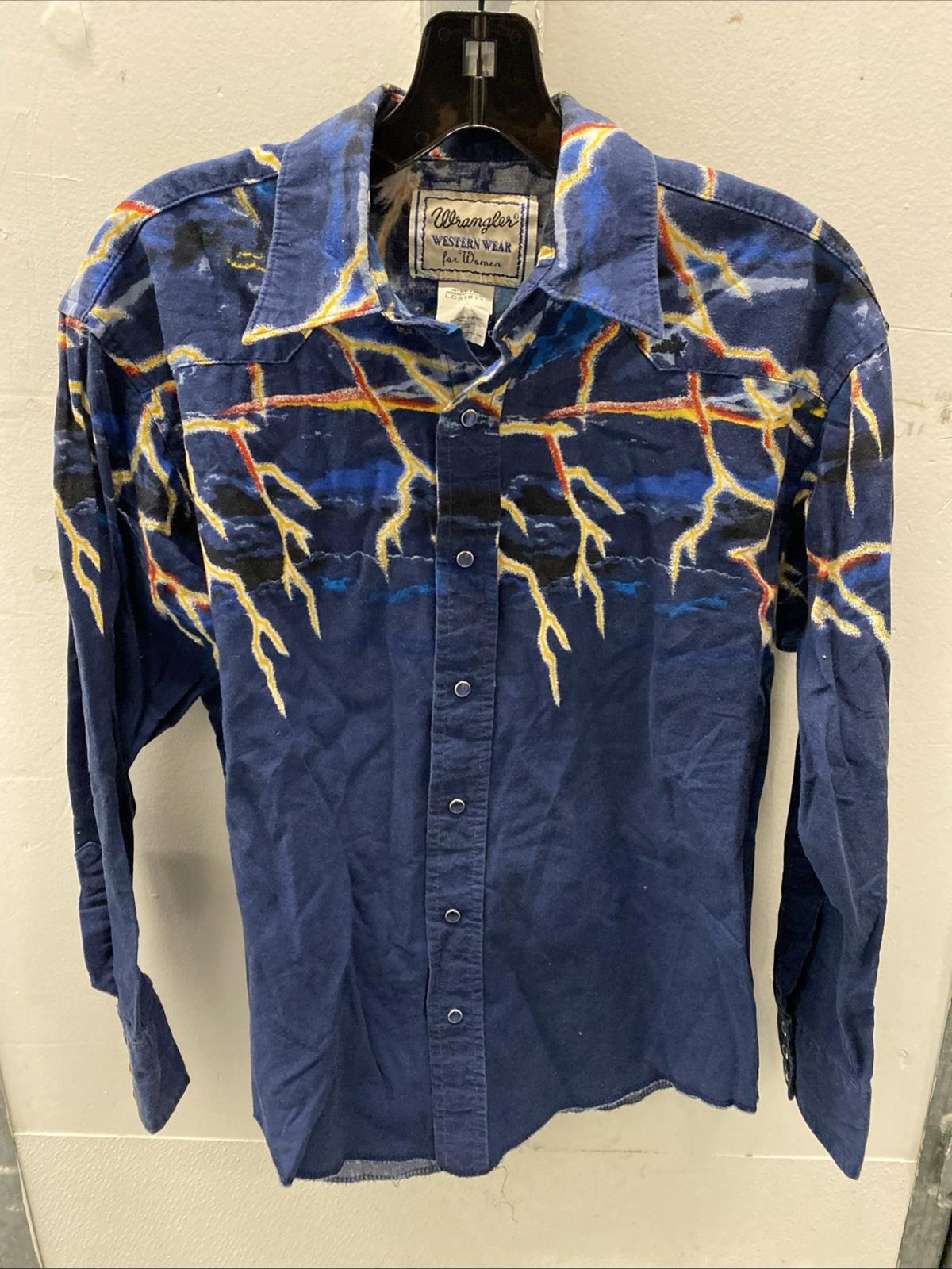 Vintage Wrangler Western Wear Lightning Bolts Cowboy Shirt Pearlescent Buttons M