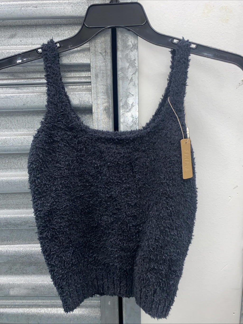 NWT Skims Cozy Knit Boucle Tank Top Black Onyx Size S/M Kim Kardashian Brand
