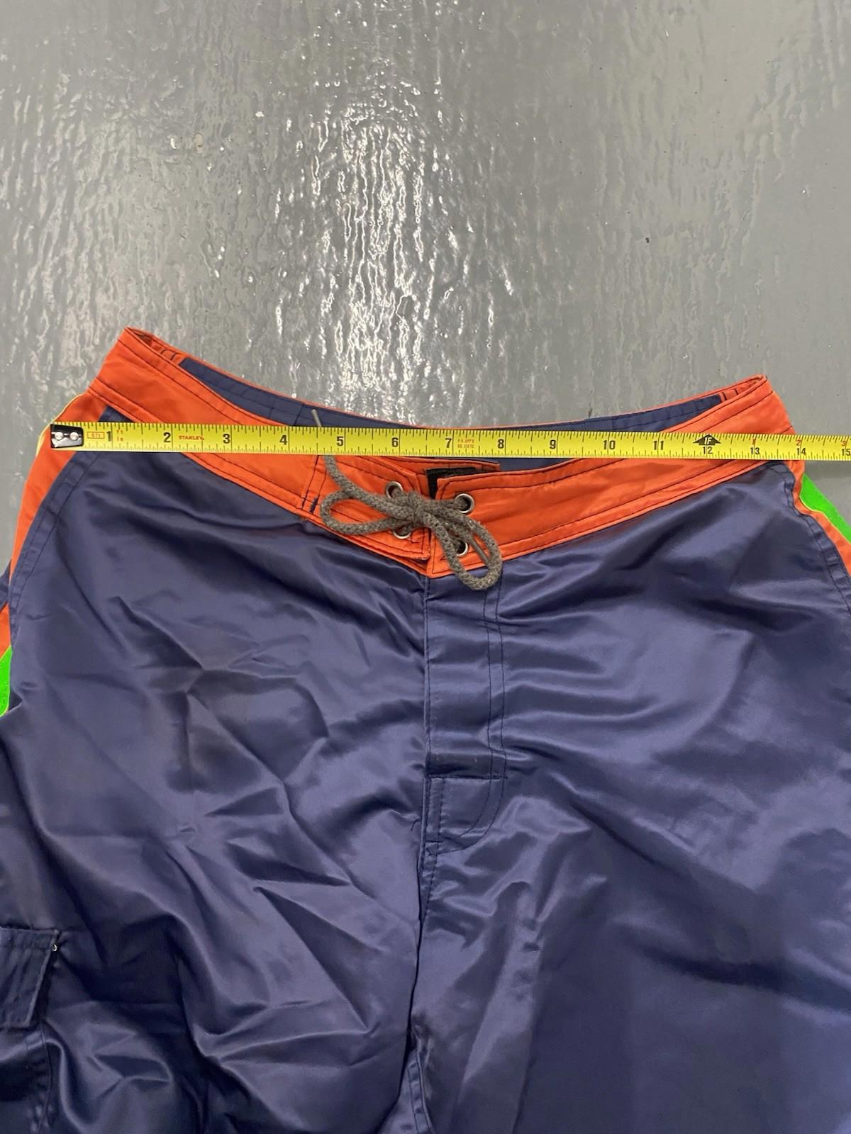 VTG 1990’s World Jungle Neon Green Vert Side Stripes Navy Blue Board shorts 30