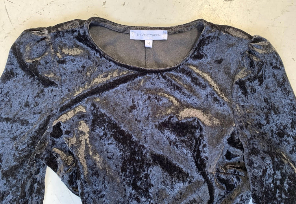 The Vanity Room 60’s Style Black velvet dress with bishop sleeves size medium