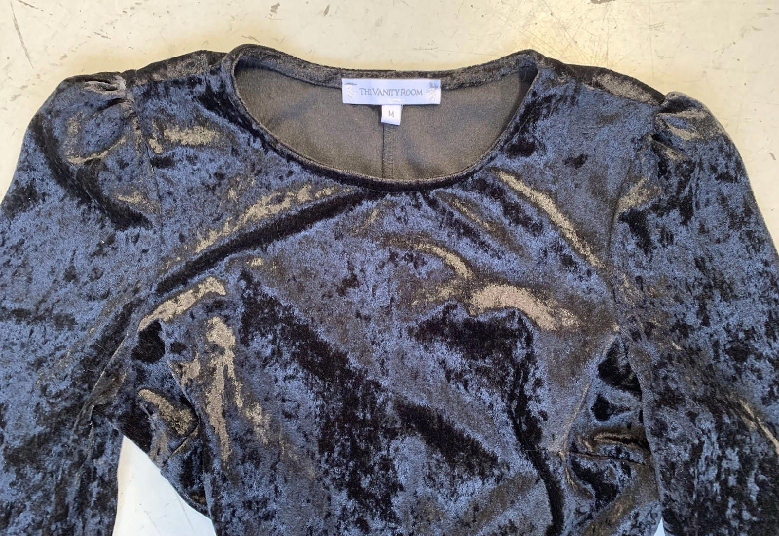 The Vanity Room 60’s Style Black velvet dress with bishop sleeves size medium