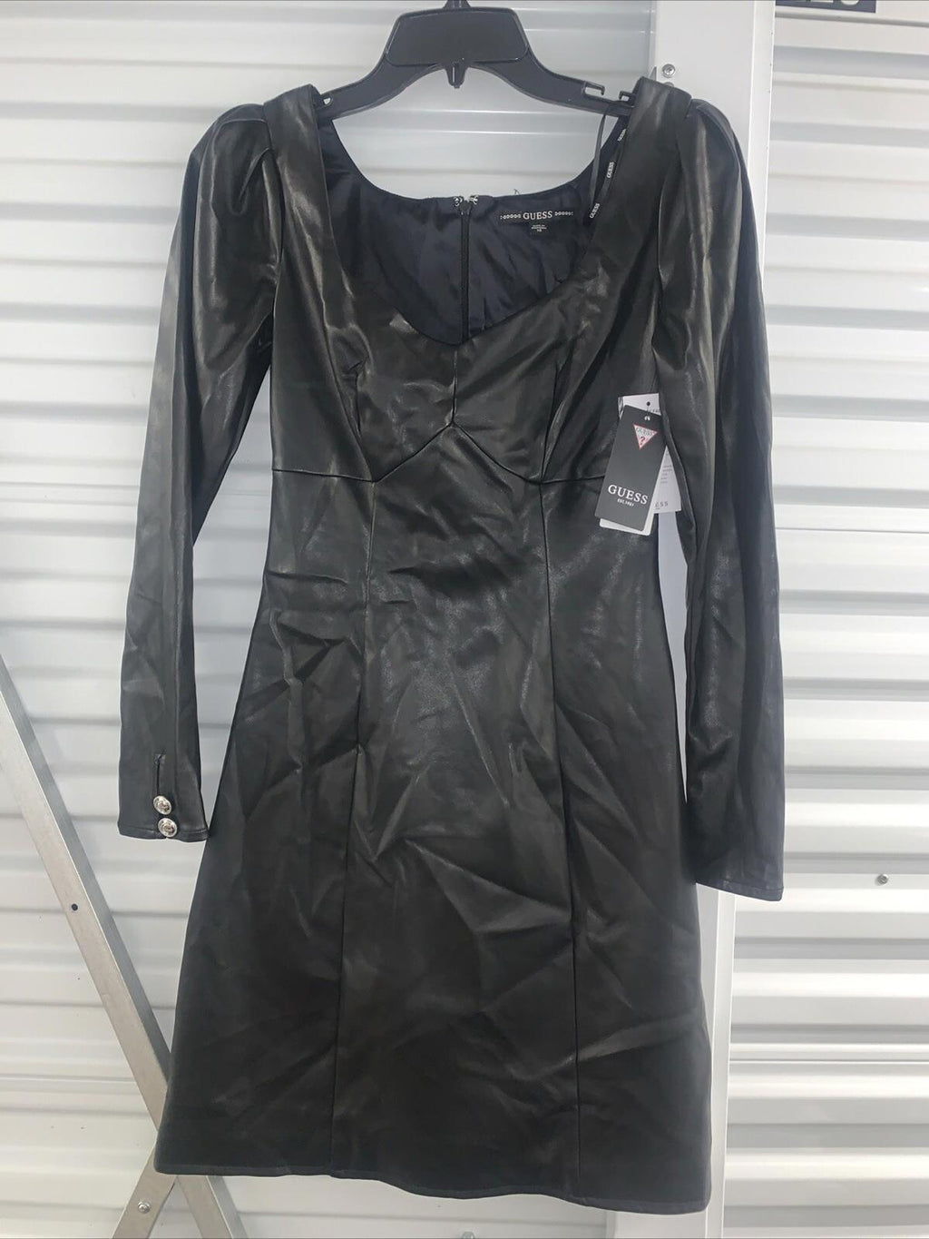 NWT Guess Elena Faux Leather Mini Dress Jet Black XS