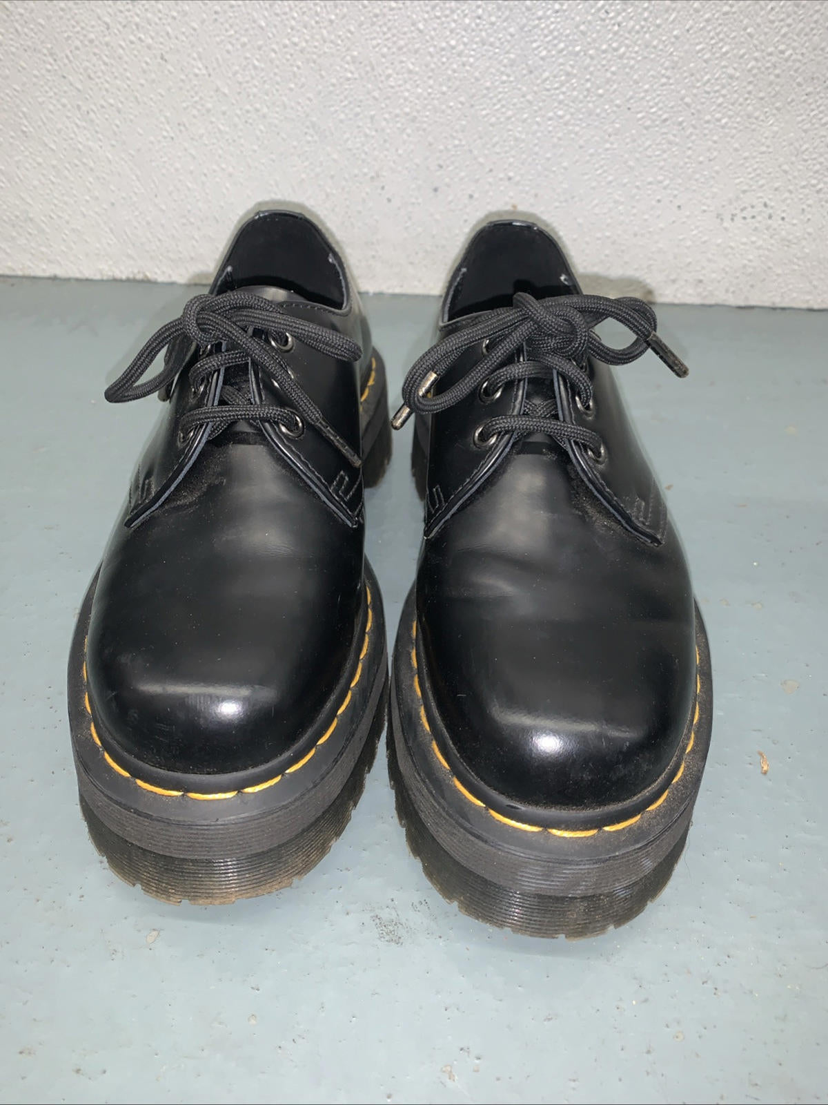 DR. MARTENS 1461 Quad Smooth Black Leather Platform Shoes NWOB US WOMEN 7 MEN 6