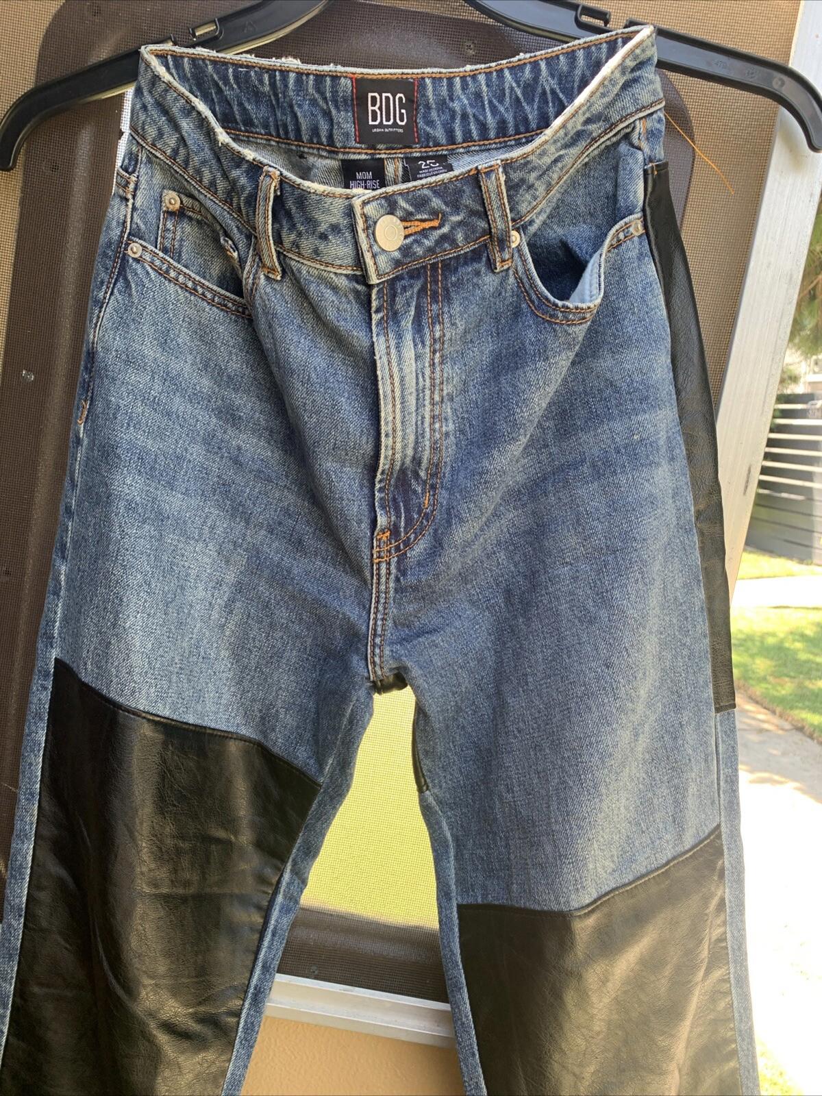 Rad! BDG High Rise Blue Denim & Black Leather Mom Jeans Size 25