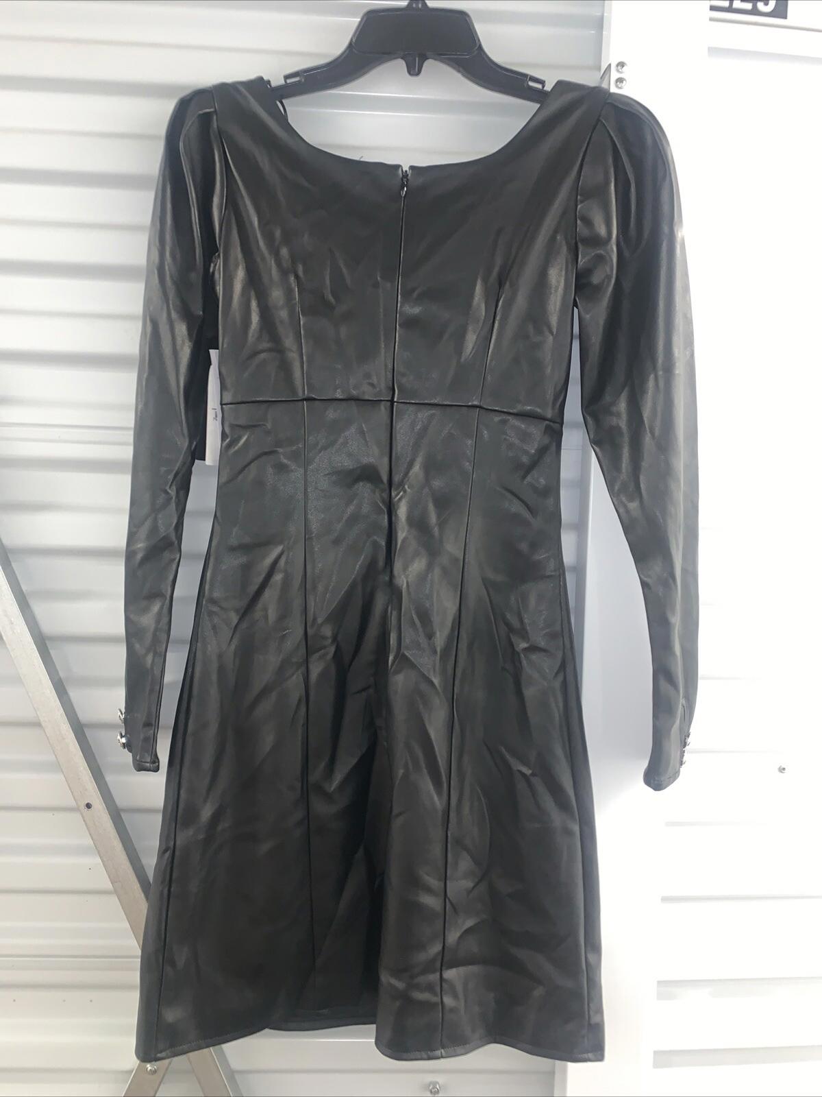NWT Guess Elena Faux Leather Mini Dress Jet Black XS