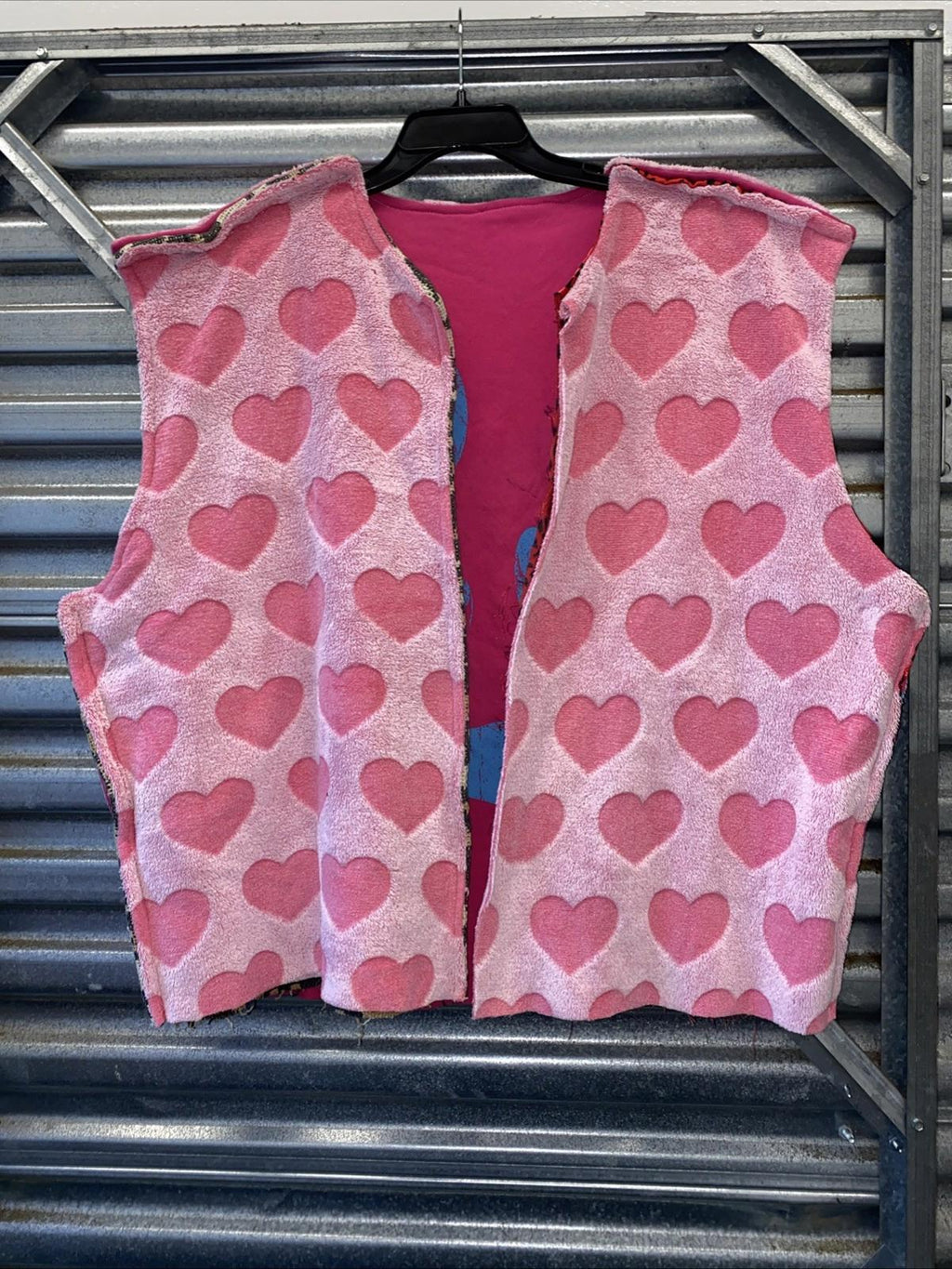 Handmade Reversible US AIR Cheetah Print And Fuzzy Pink Hearts Coat Vest Size XL