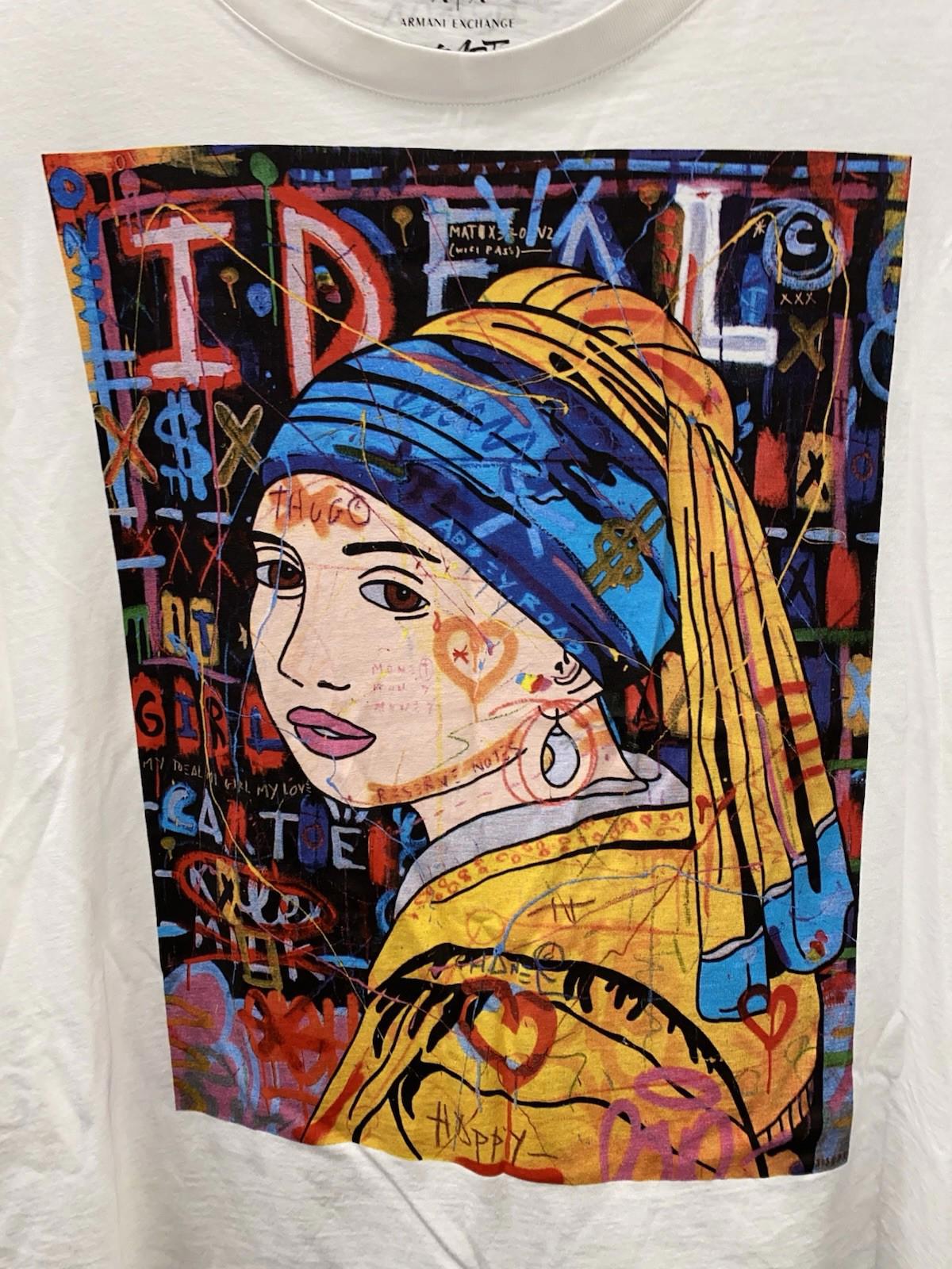 Armani Exchange Girl With A Pearl Earring Graffiti Street Art T Shirt Women M
