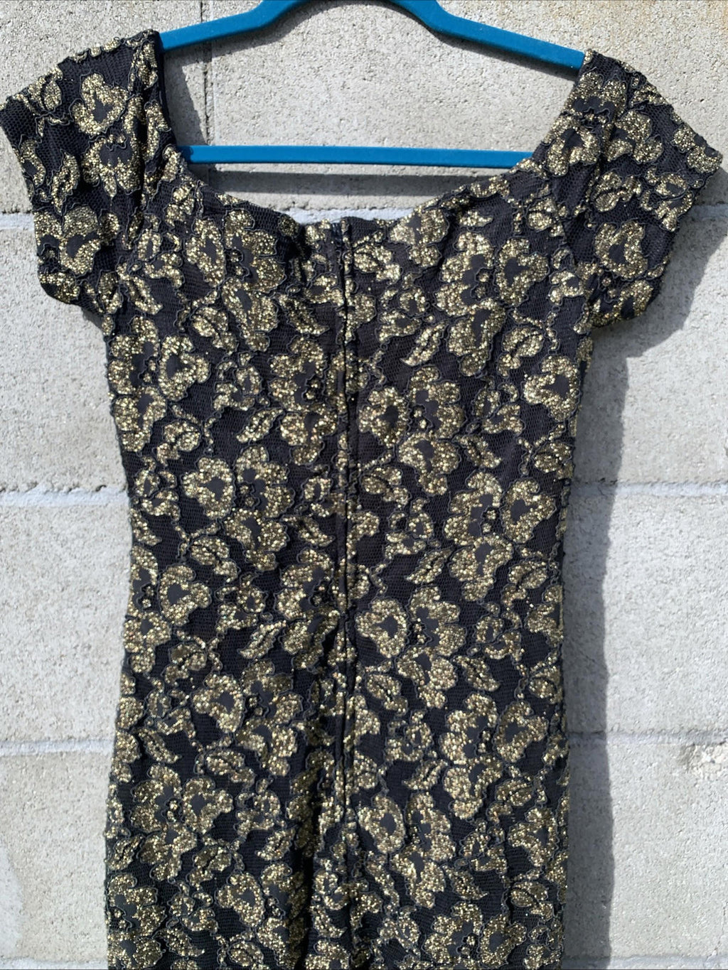 Vintage Tamara’s Midi Dress Off The Shoulder Gold & Black Lace W/ Fringe