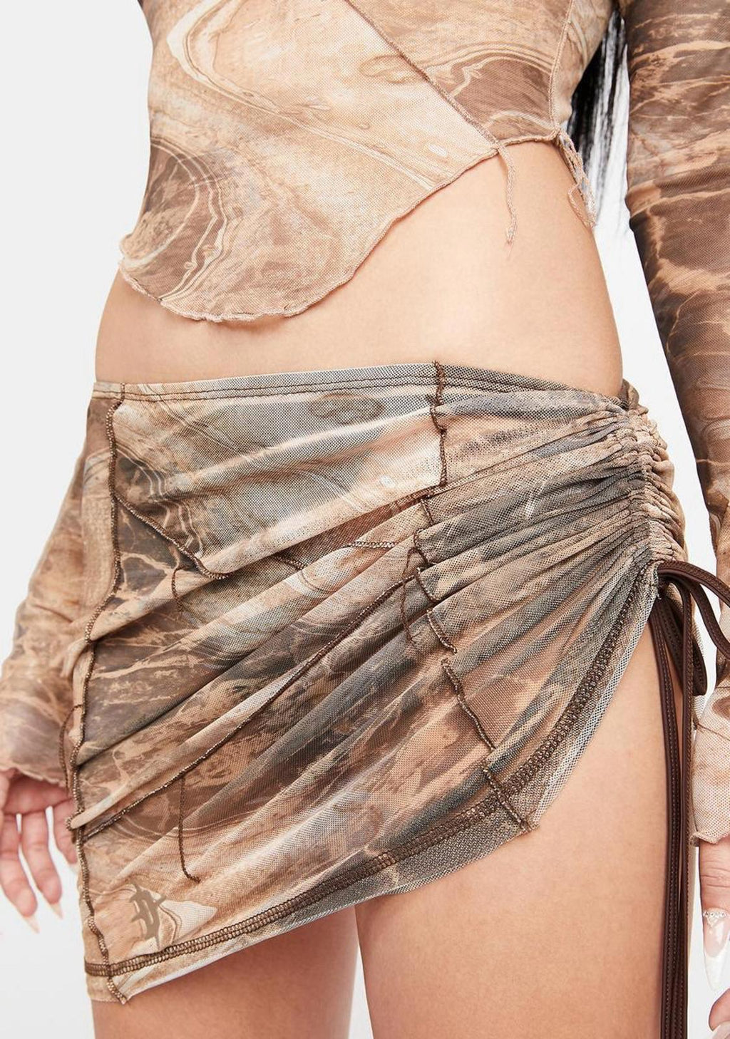 NWOT Darker Wavs Dollskill Atmosphere Rock Slide Print Mesh Skirt Size Small
