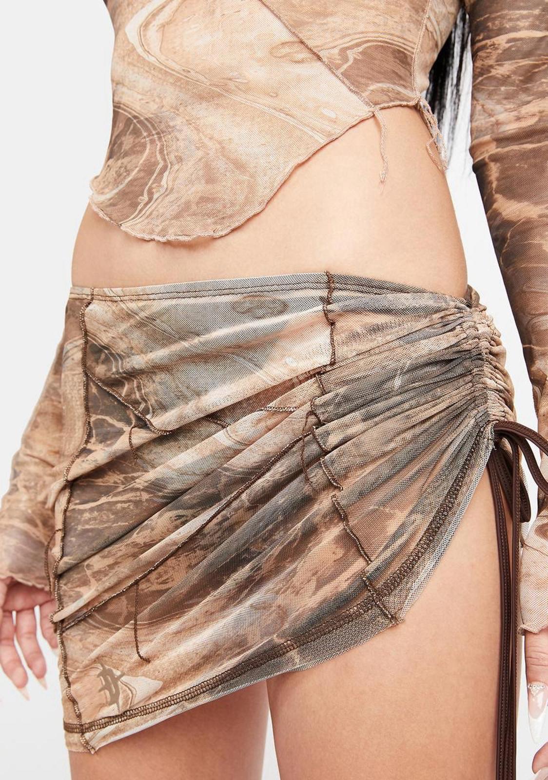 NWOT Darker Wavs Dollskill Atmosphere Rock Slide Print Mesh Skirt Size Small