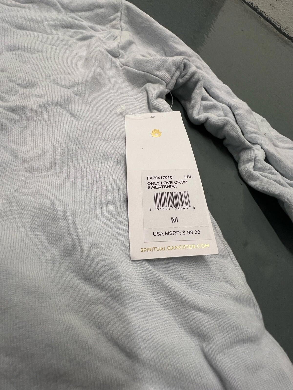 $98 Spiritual Gangster Only Love Crop Sweatshirt Sky White Red Medium S462