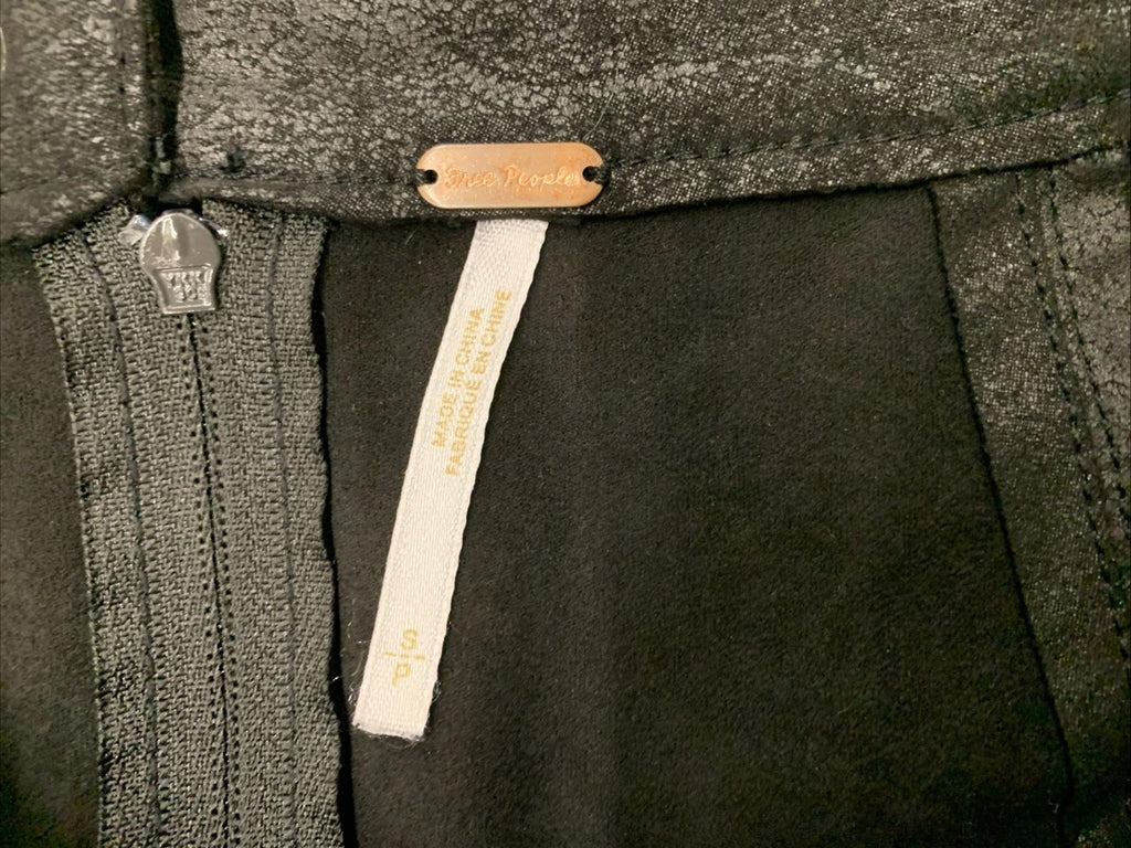 Free People Rumi Ruched Faux Leather Mini Skirt Black S