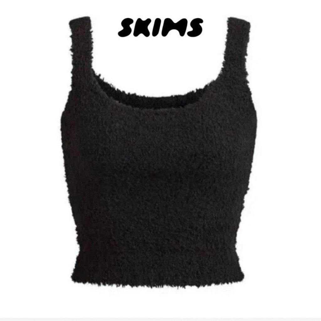 NWT Skims Cozy Knit Boucle Tank Top Black Onyx Size S/M Kim Kardashian Brand