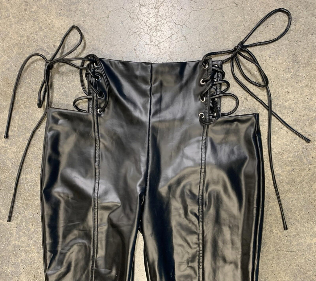 White Fox Lace Up The Sides Faux Leather Pants Size Small