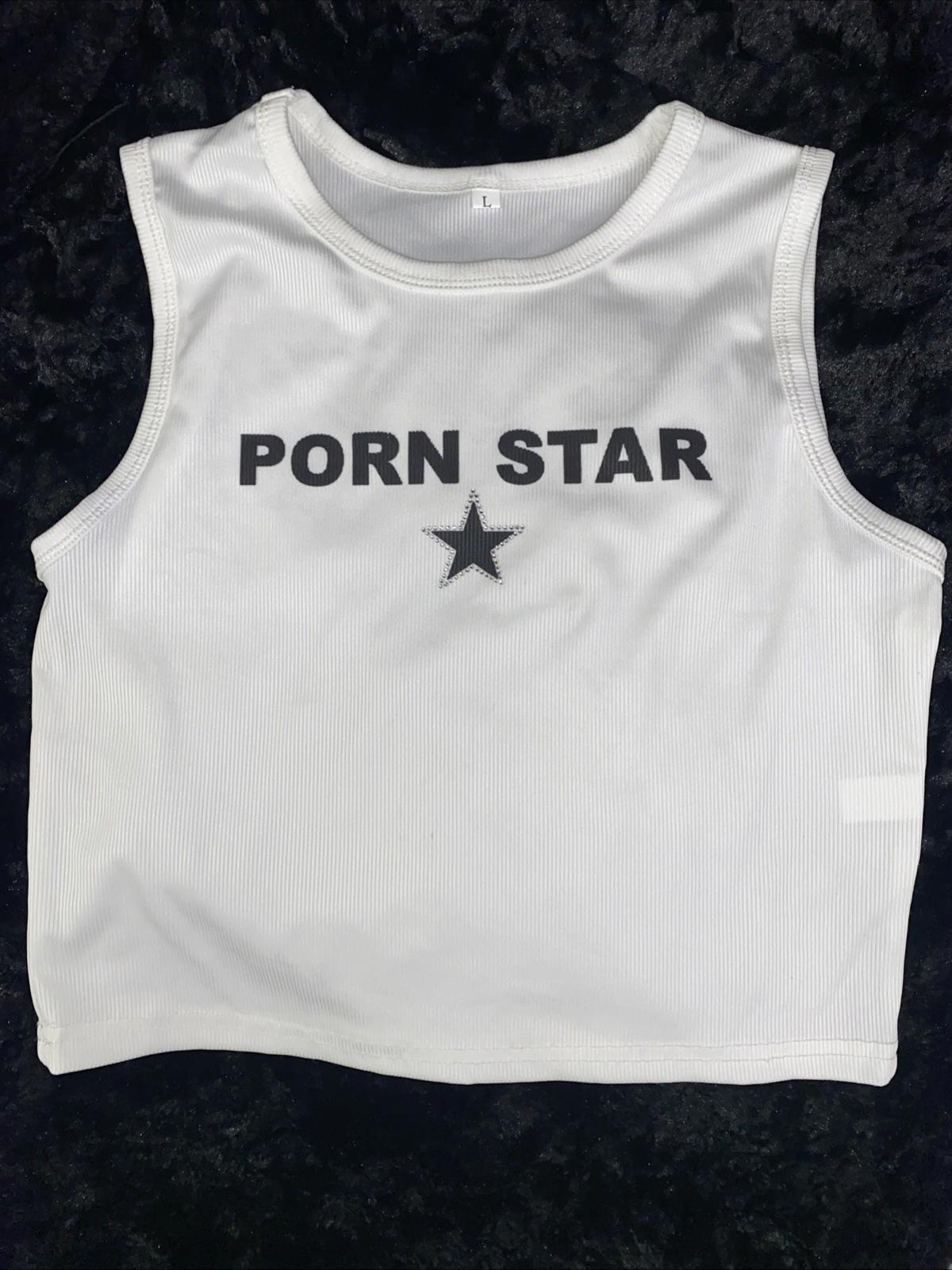 Porn Star White Slingshot Style Cropped Tank Top Womens Large