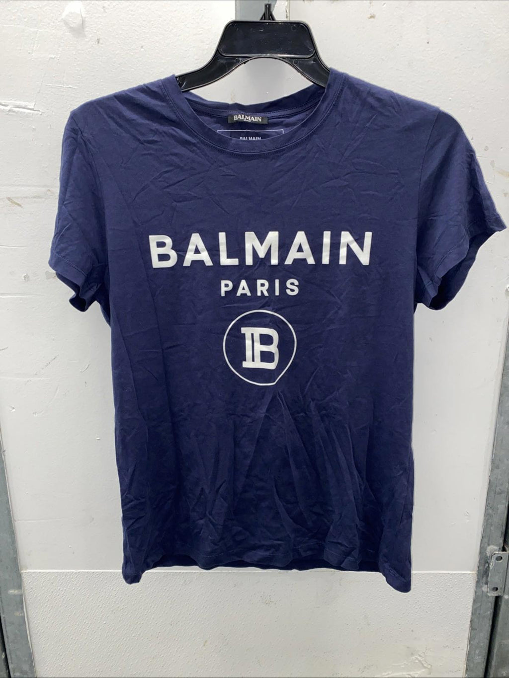 Balmain Paris Womens Blue Logo T Shirt Size Medium