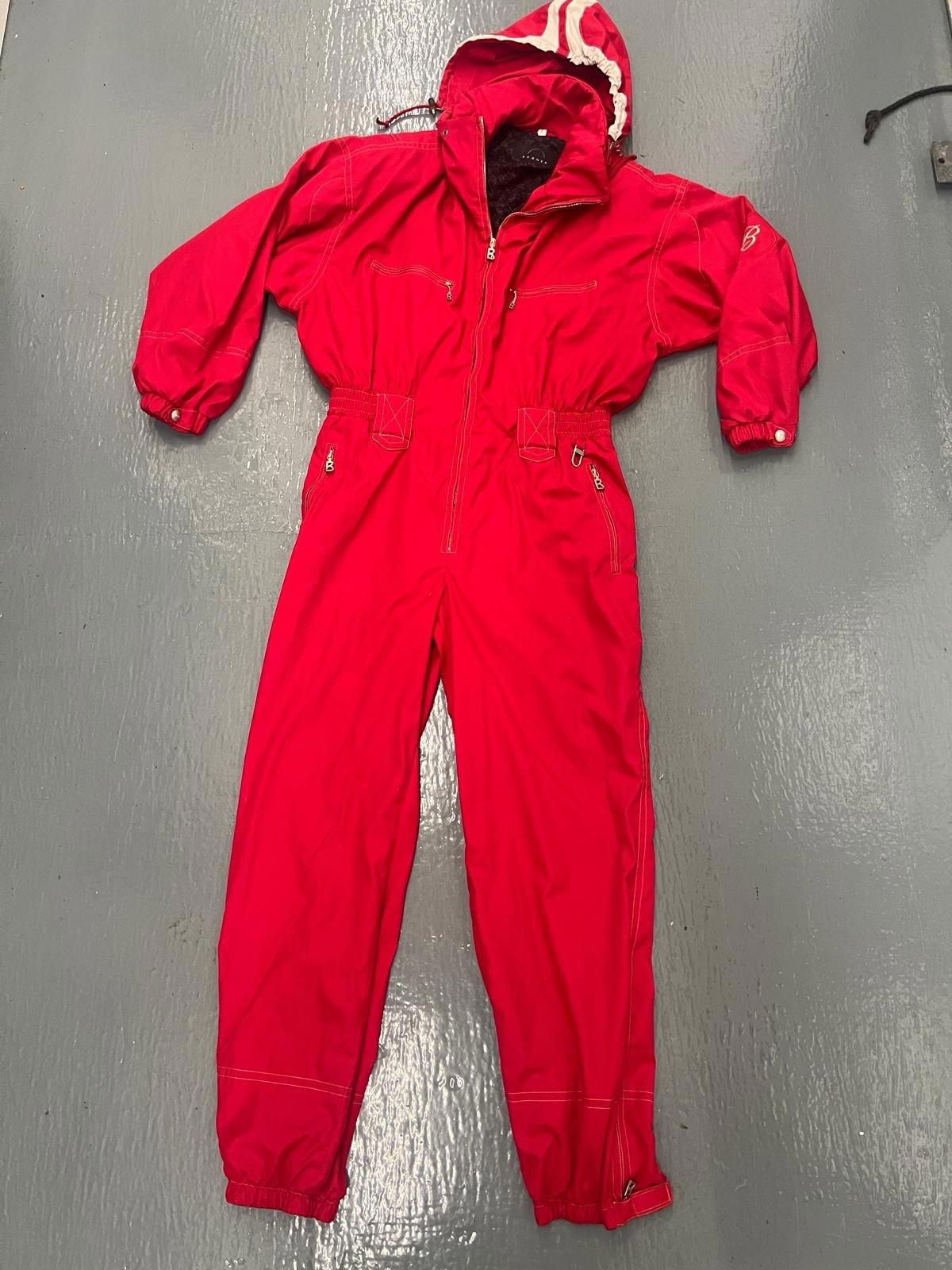 BOGNER Red Hooded Ski Snow Suit Mens Size Large 40 Signature B Zipper Pulls