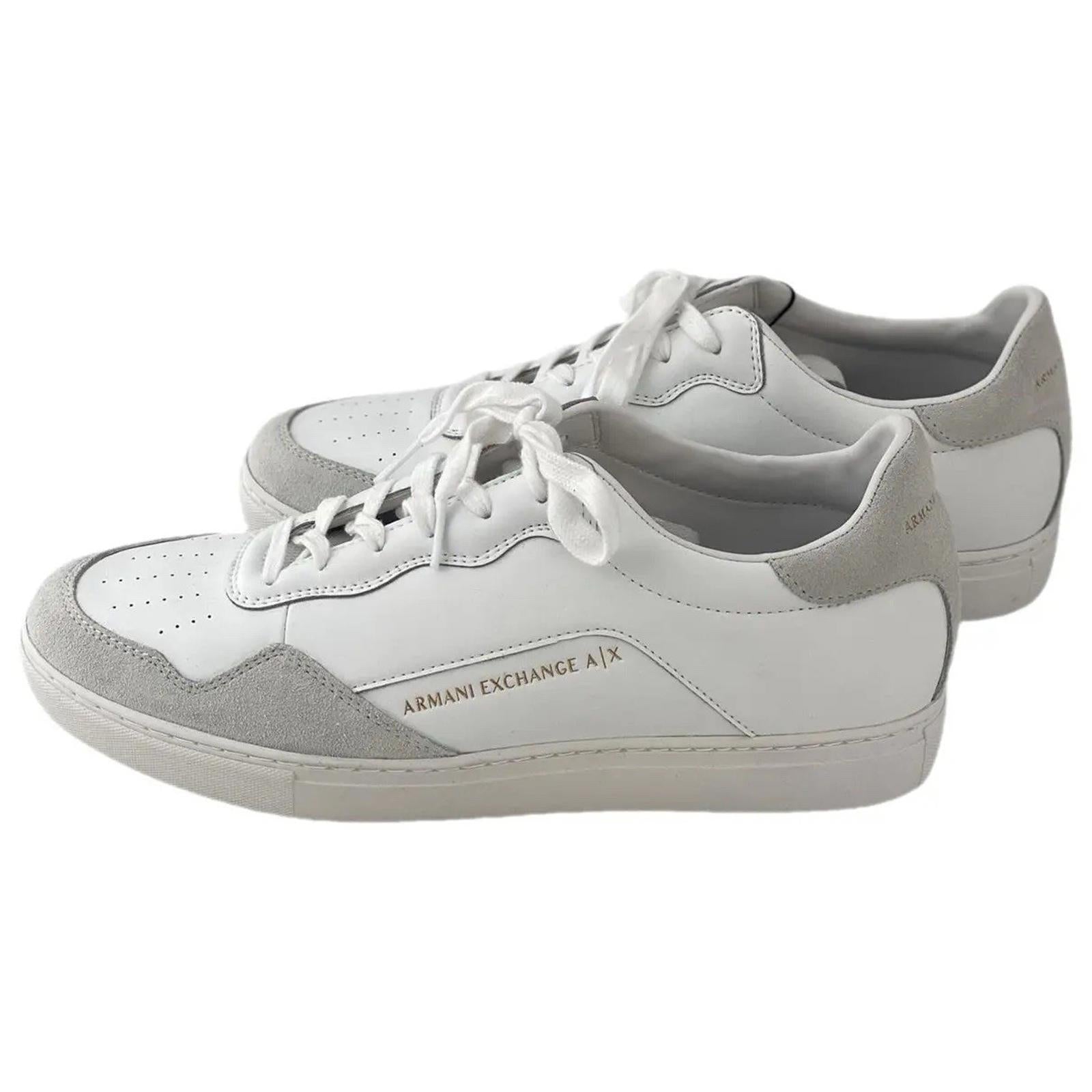 Armani Exchange low-top "Optical White" Gold Logo sneakers Mens US 8 W/Shoelaces