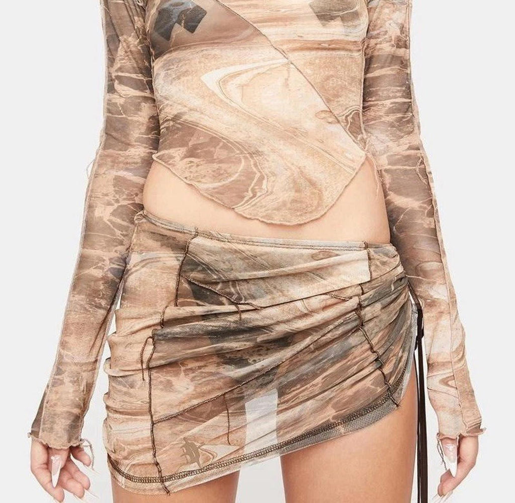 NWOT Darker Wavs Dollskill Atmosphere Rock Slide Print Mesh Skirt Size Small