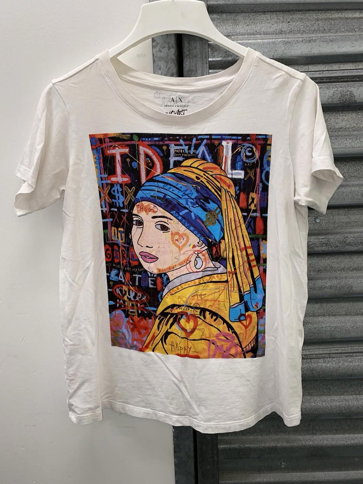 Armani Exchange Girl With A Pearl Earring Graffiti Street Art T Shirt Women M