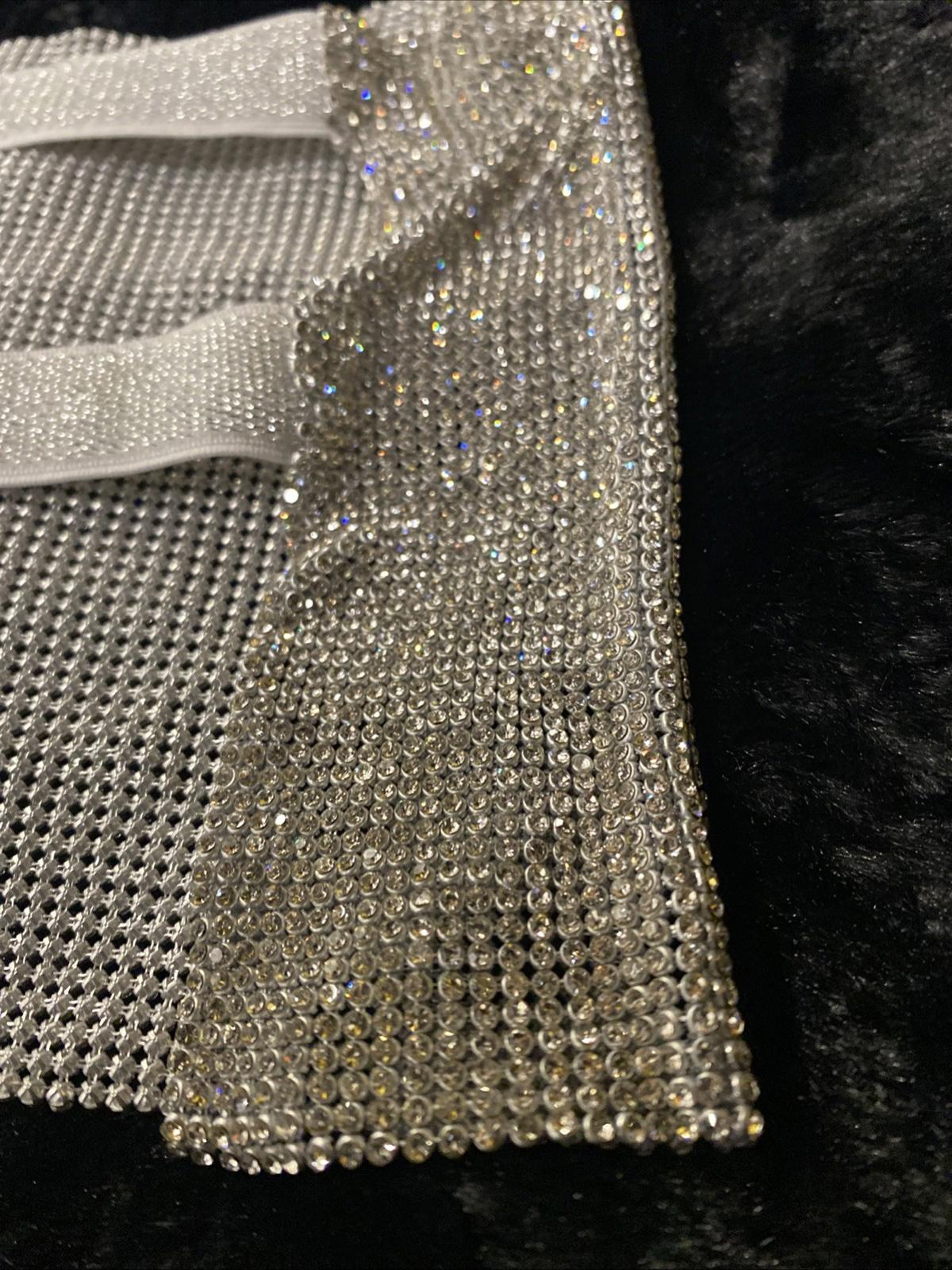 Meshki Diamante Rhinestone Sparkle Bandeau Top Silver Open Back Size L/XL