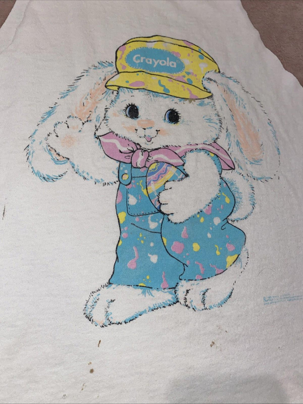 Vintage 1989 Crayola Hallmark Easter Bunny Distressed Cut Up Tank Top T Shirt XL