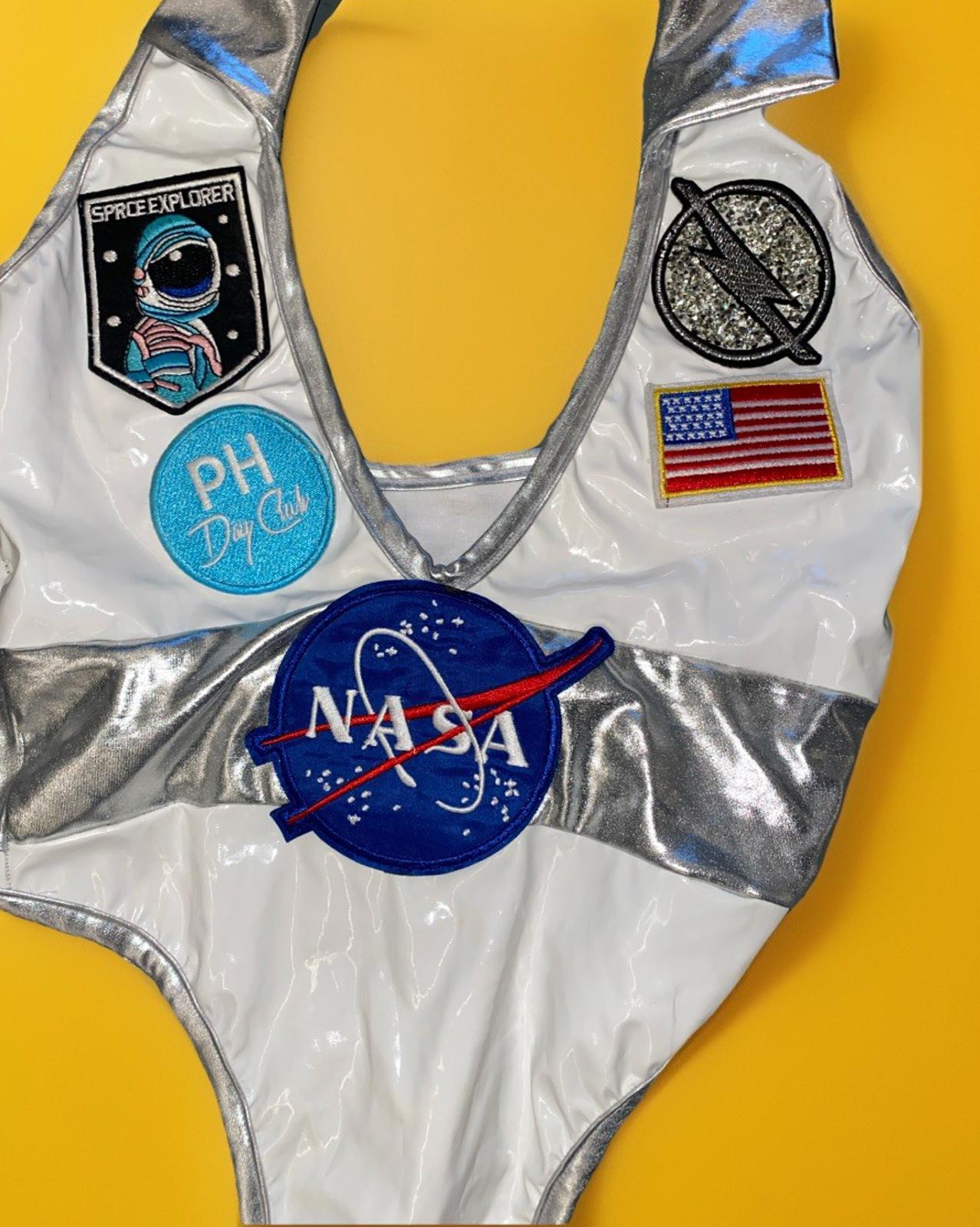 Penthouse DayClub Hollywood Sexy Astronaut Bottle Server Outfit Silver Garters S