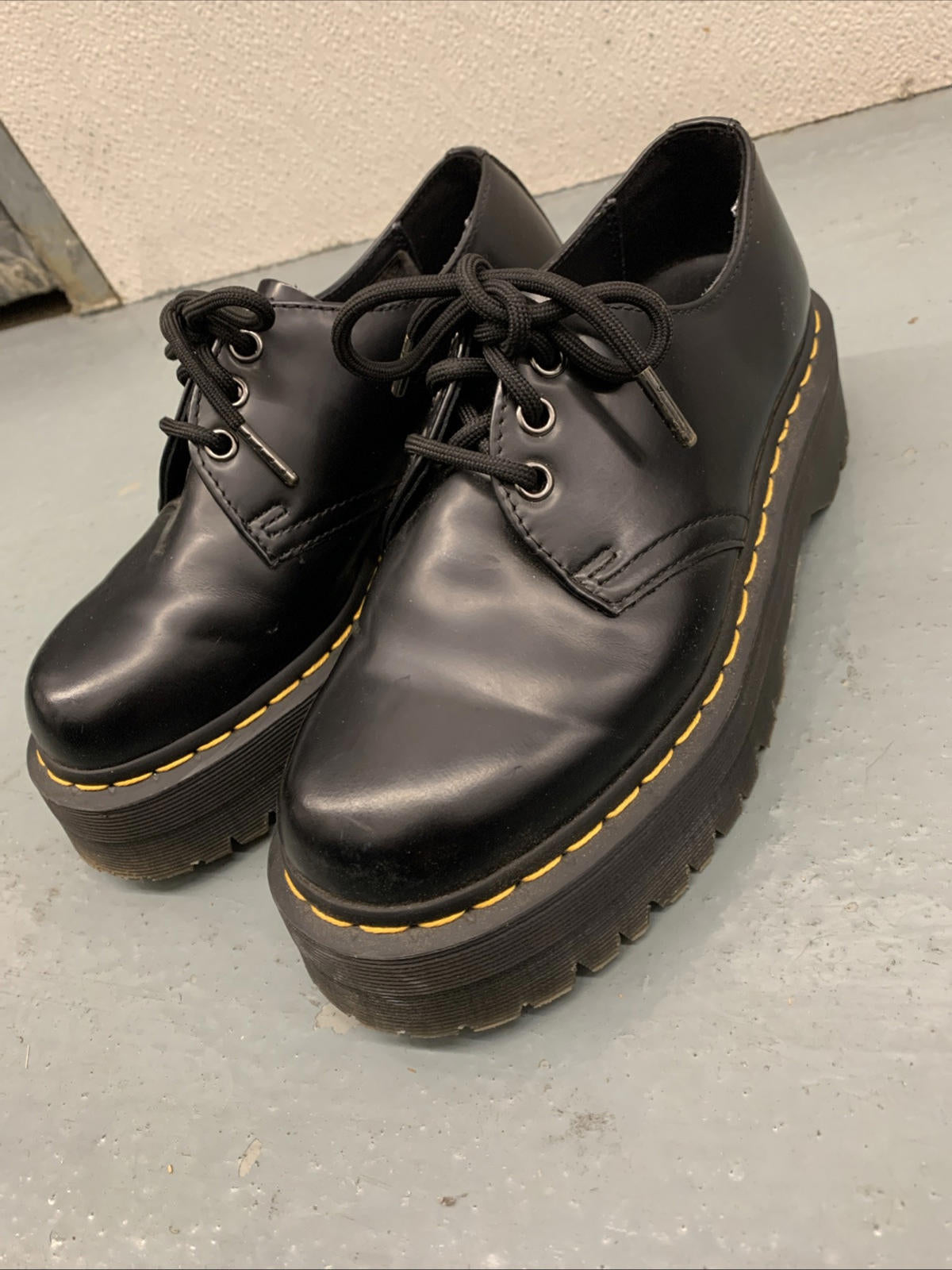 DR. MARTENS 1461 Quad Smooth Black Leather Platform Shoes NWOB US WOMEN 7 MEN 6