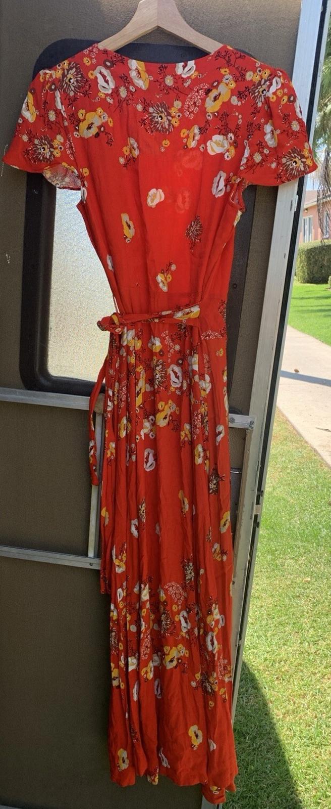 Free People Red Floral Print Wrap Dress Size Small