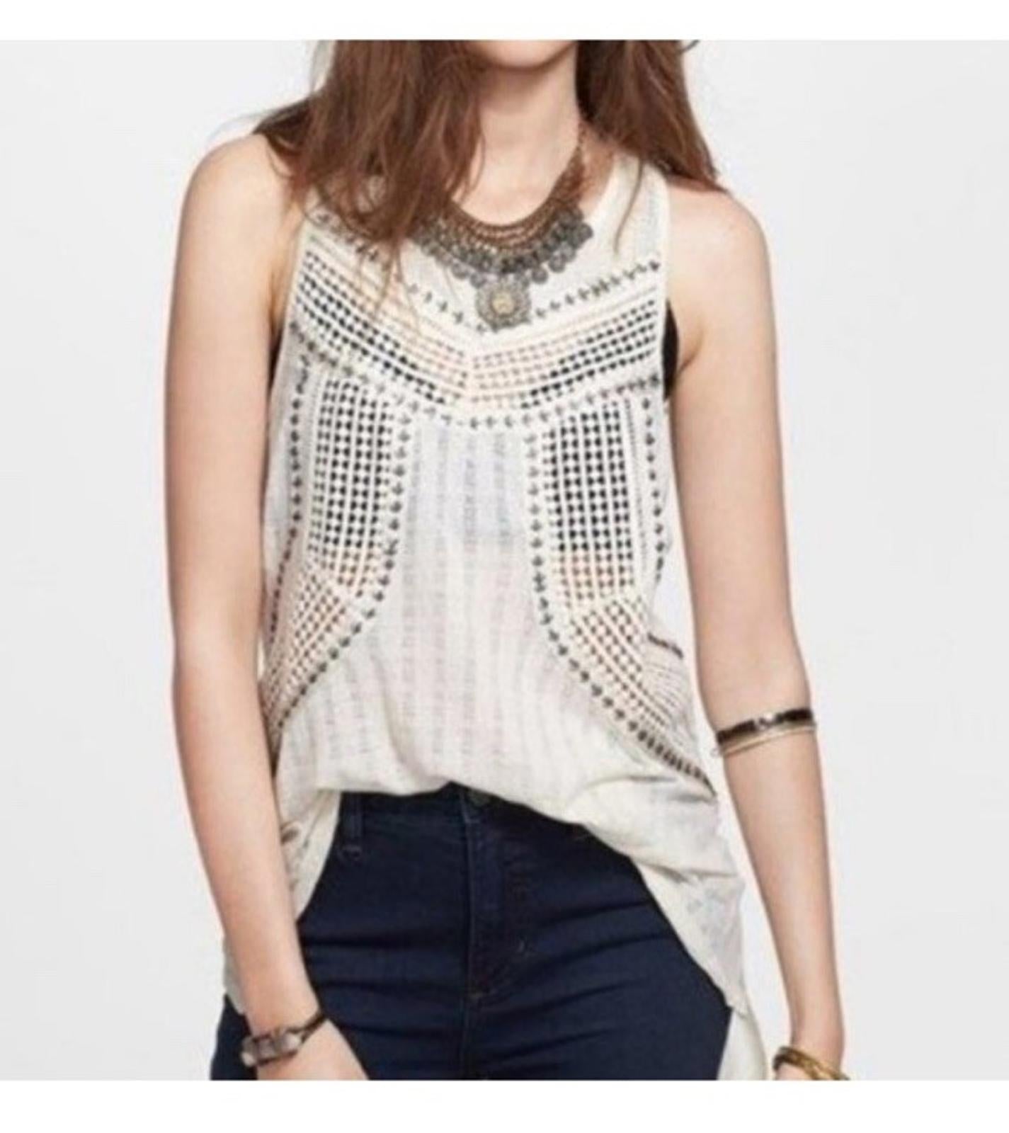 Free People Trinity Boho Chic Beaded Crochet Tank Top Size XS