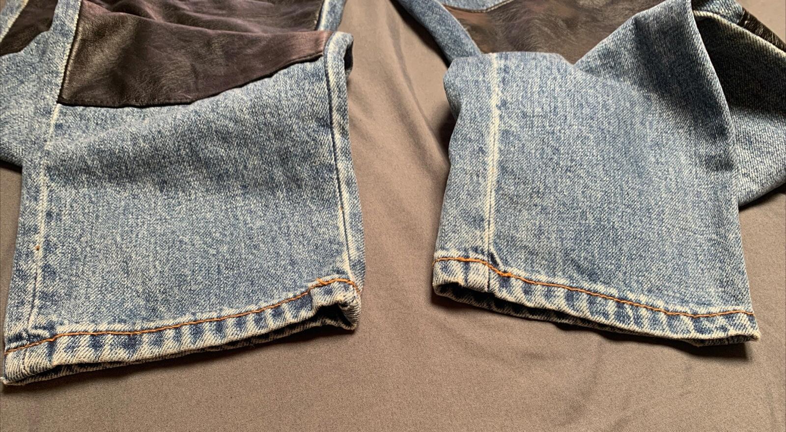 Rad! BDG High Rise Blue Denim & Black Leather Mom Jeans Size 25