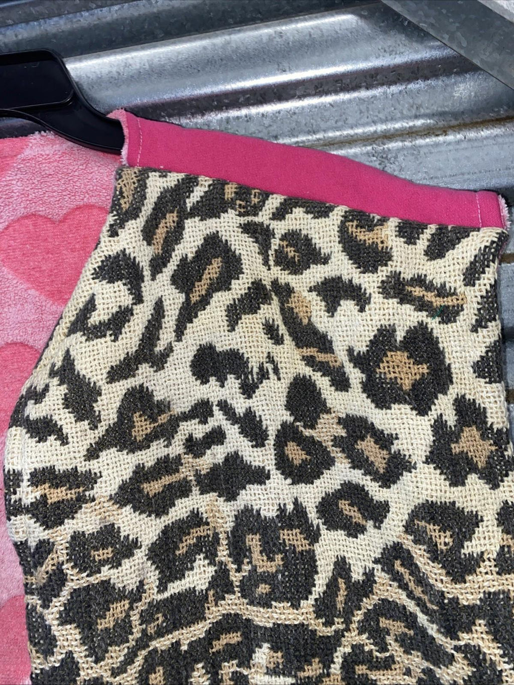 Handmade Reversible US AIR Cheetah Print And Fuzzy Pink Hearts Coat Vest Size XL