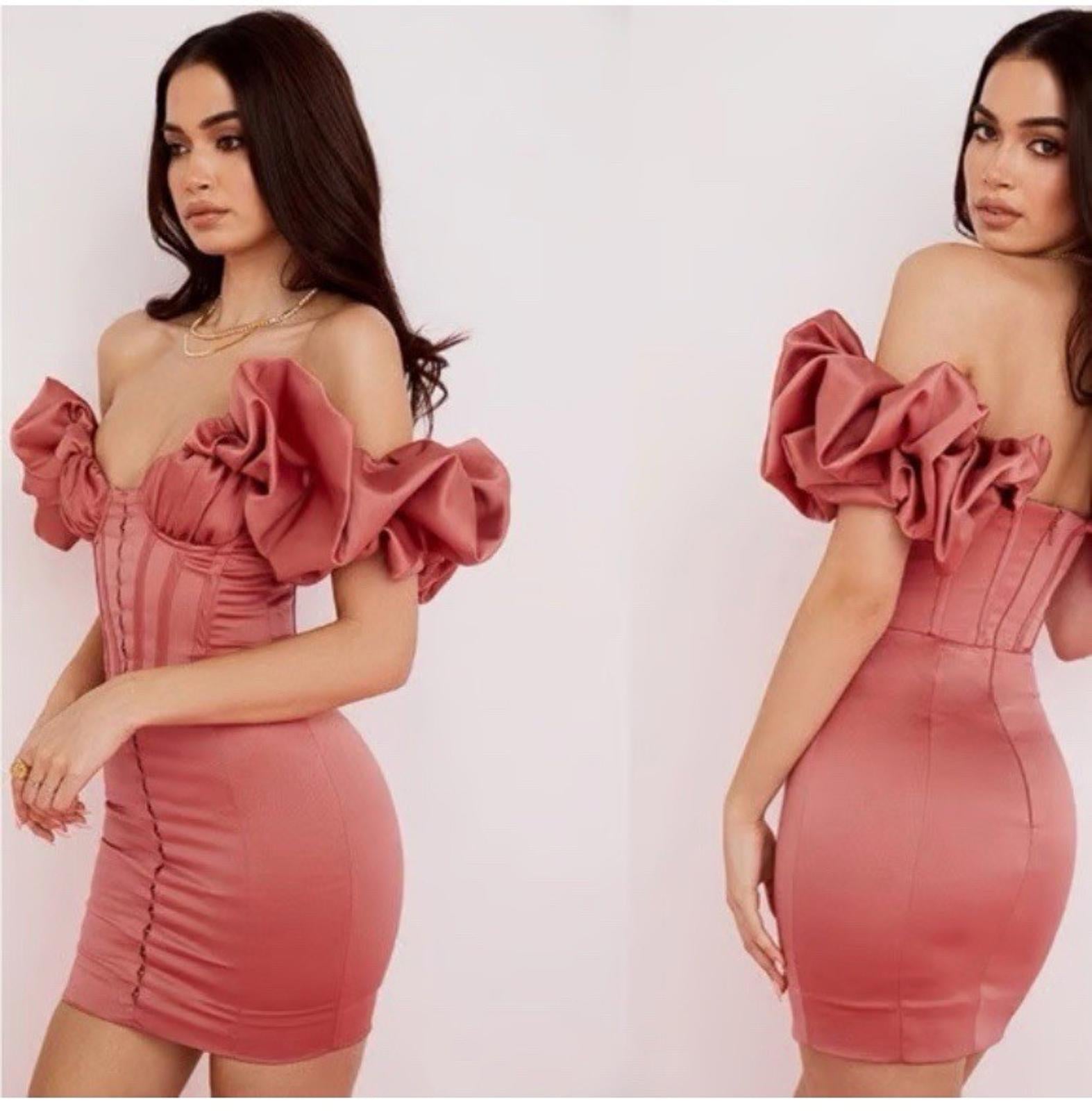 NWOT House Of CB London Annabelle Corset Cocktail Dress Mini Pink Rose Color XS