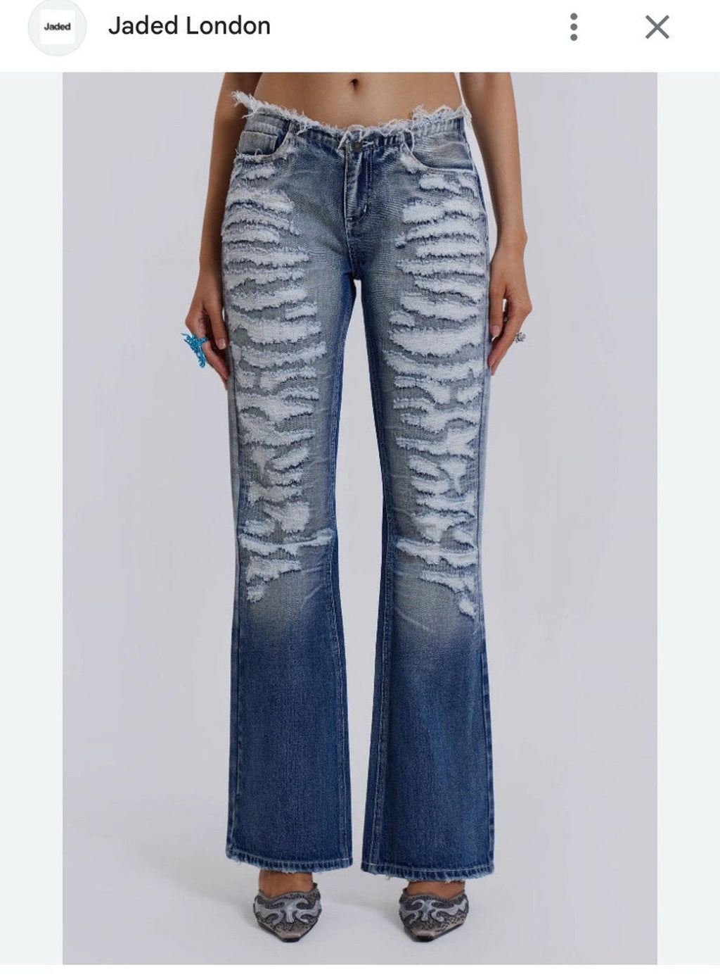 Jaded London Low Rise Distressed Jeans Frayed Wide leg Women's 26 Blue
