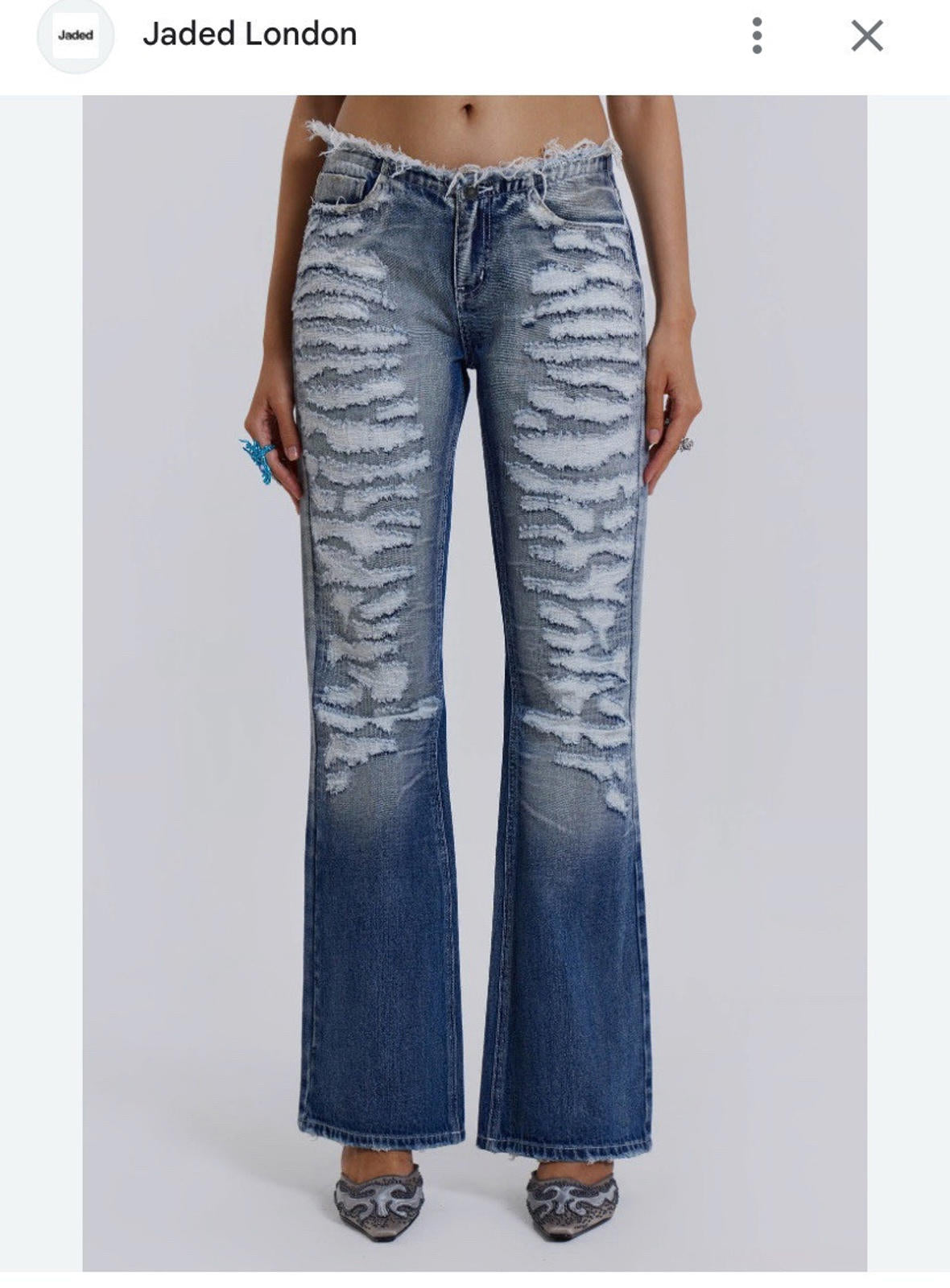 Jaded London Low Rise Distressed Jeans Frayed Wide leg Women's 26 Blue