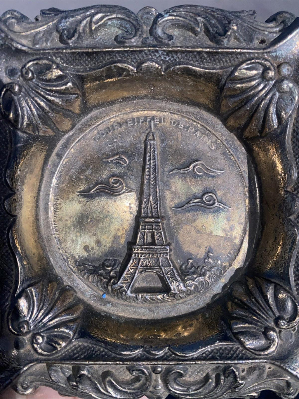 Antique Art Nouveau Paris France Eiffel Tower Metal Ash Tray