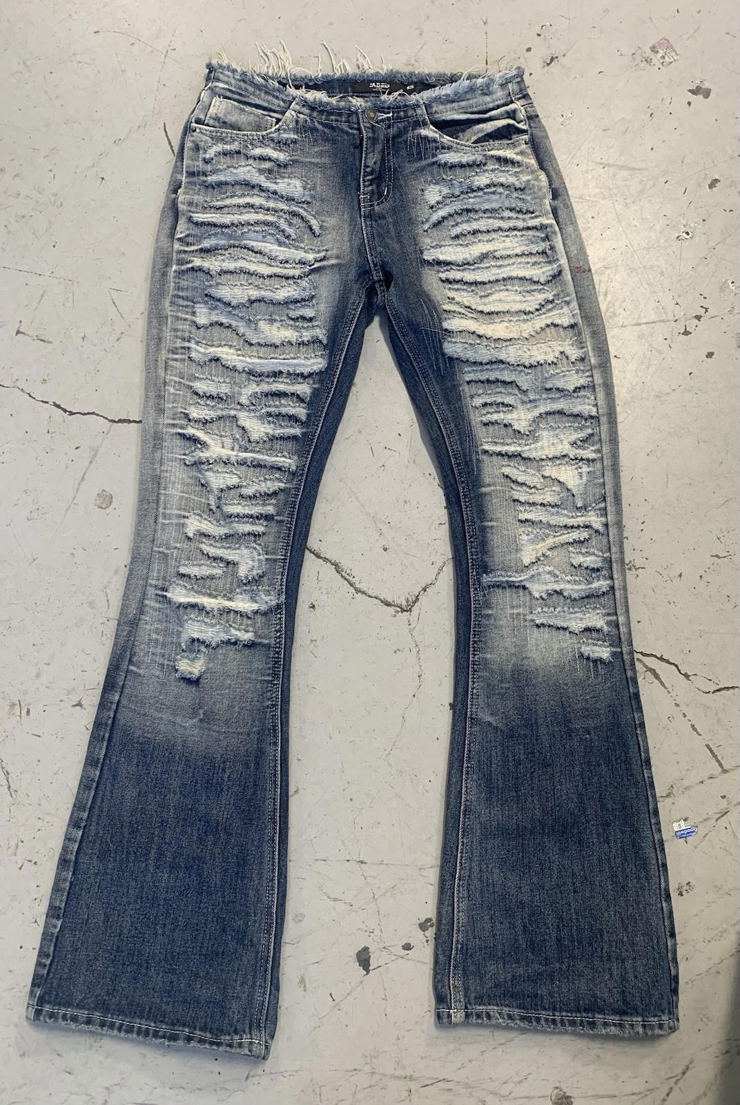 Jaded London Low Rise Distressed Jeans Frayed Wide leg Women's 26 Blue