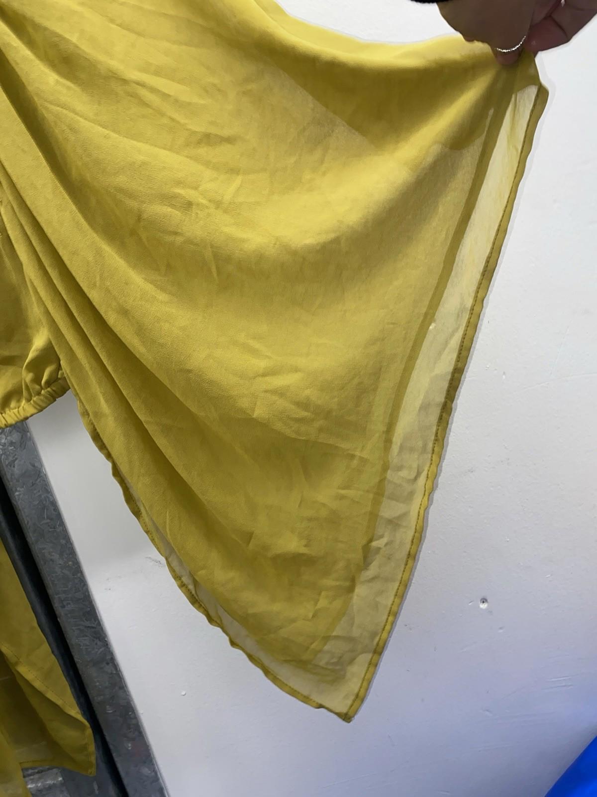 Gorgeous Mustard Yellow Sheer Kaftan Blouse Macrame Neckline Batwing Sleeve Med
