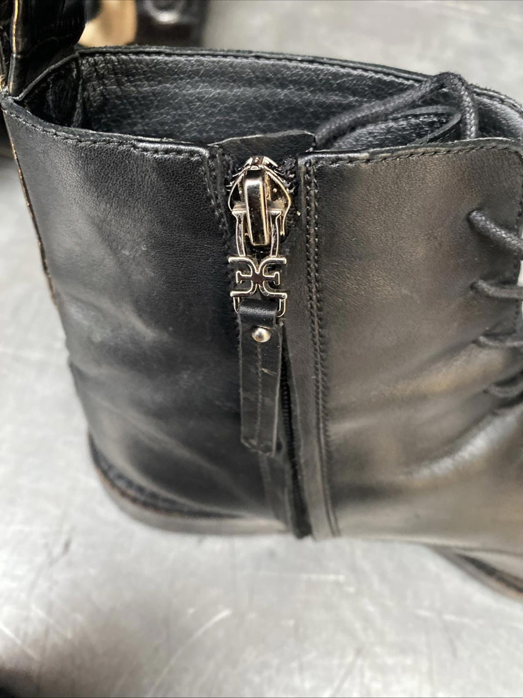 Sam Edelman Nina Soft Black Leather Lace Up Combat Boots Zipper Closure Wom US 7